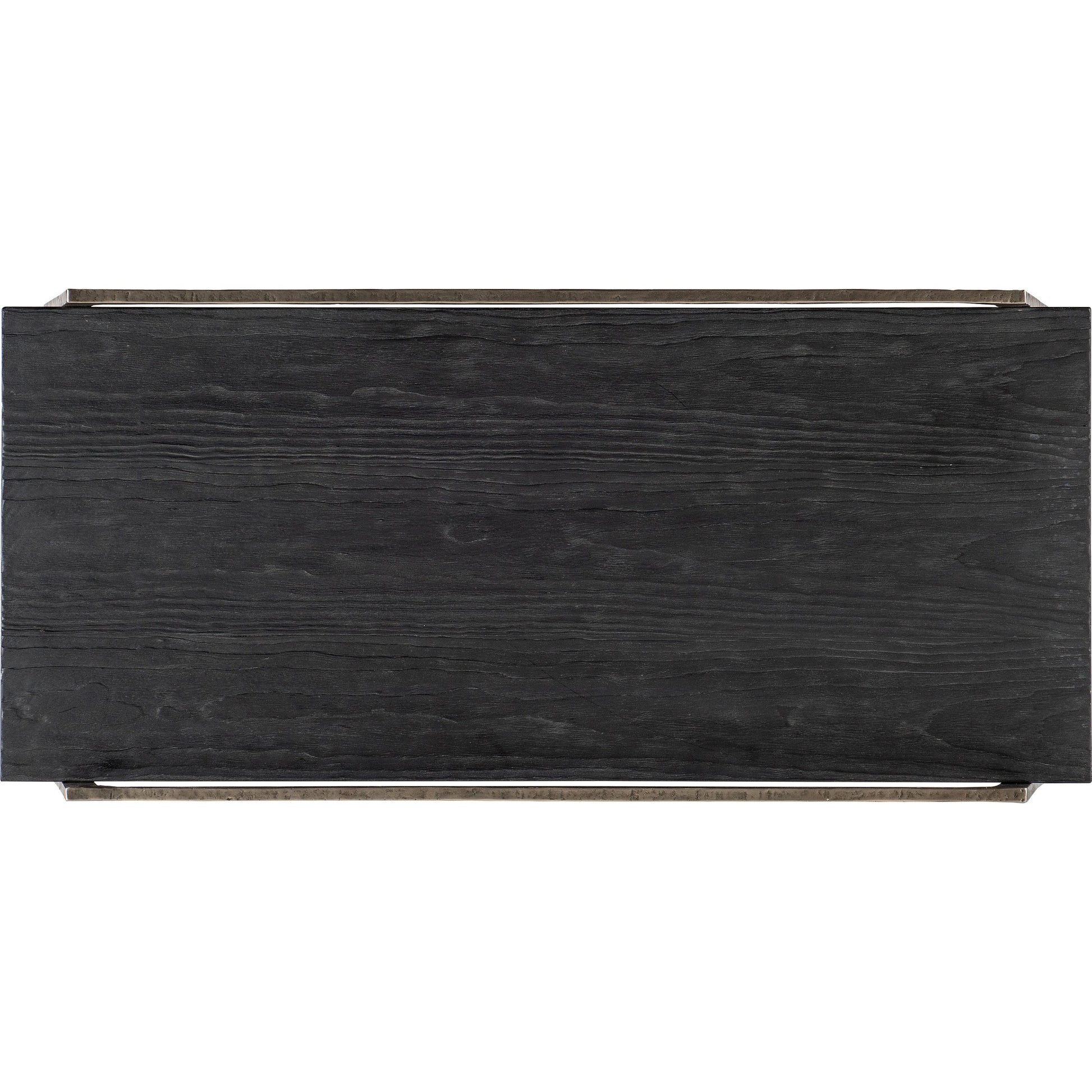 Chapman Shou Sugi Ban Rectangle Cocktail Table by Hooker Furniture in pewter, charred black. Made from pine veneers, metal in a modern style.