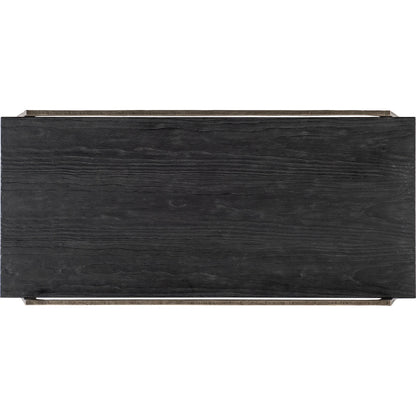 Chapman Shou Sugi Ban Rectangle Cocktail Table by Hooker Furniture in pewter, charred black. Made from pine veneers, metal in a modern style.