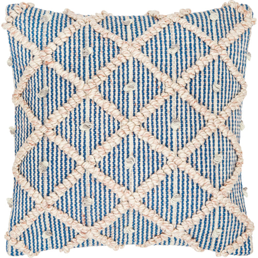 Nacka Pillow - NKA-001 by Surya in off-white, pearl, beetle blue. Made from front: 100% recycled pet yarn, back: 100% polyester in a cottage & farmhouse style.