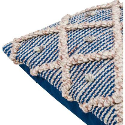 Nacka Pillow - NKA-001 by Surya in ivory, blue. Made from front: 100% recycled pet yarn, back: 100% polyester in a cottage & farmhouse style.