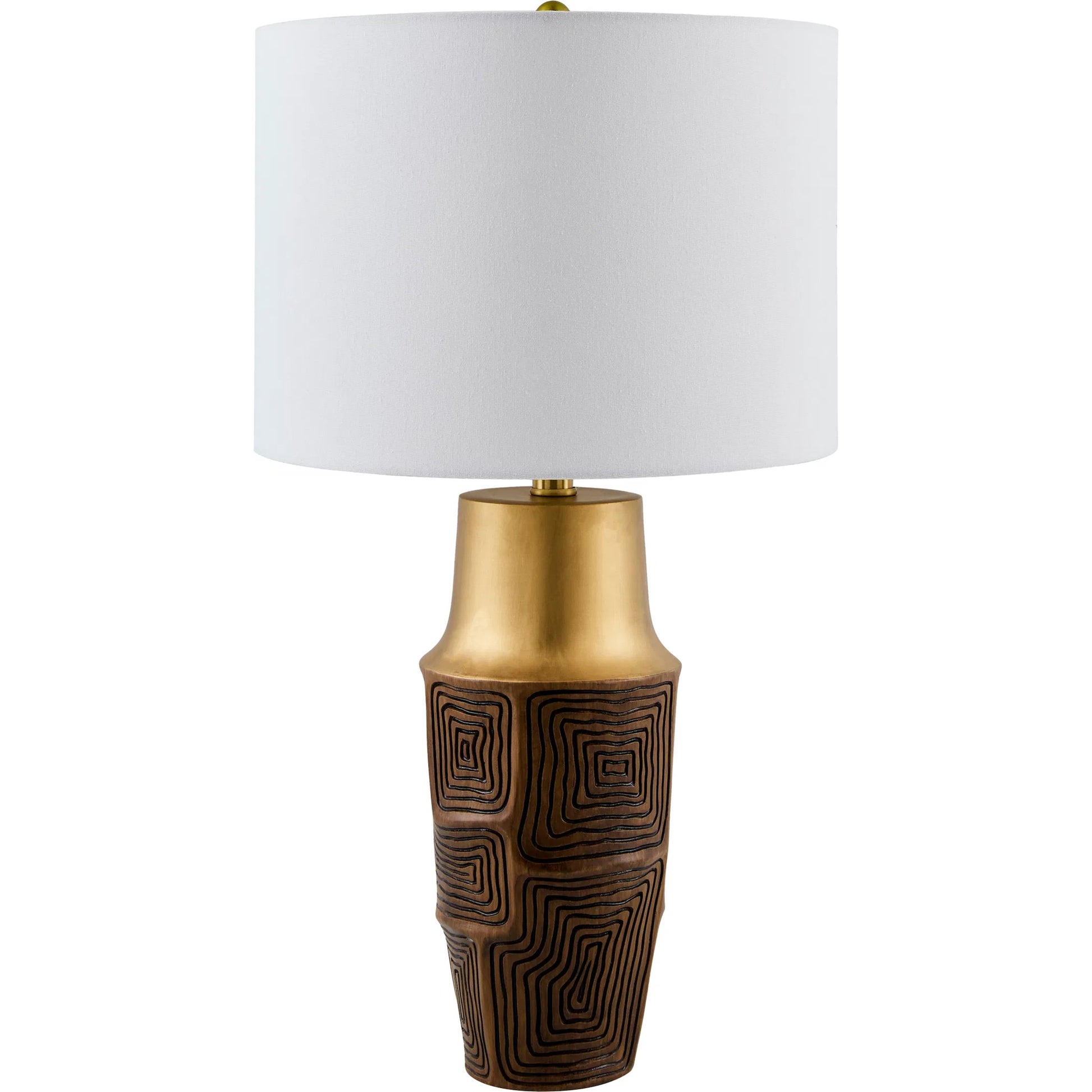 Nikki Accent Table Lamp by Surya in gold. Made from iron, linen, plastic in a modern style.