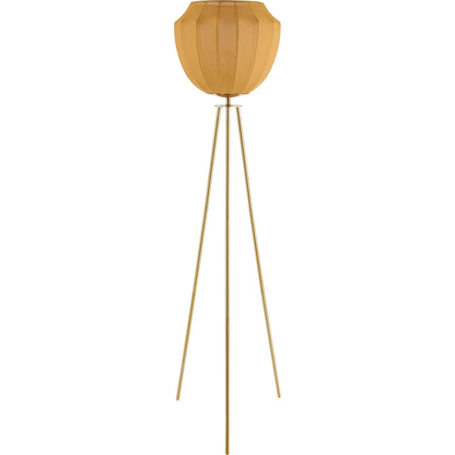 Nokomis Accent Floor Lamp by Livabliss in body: metallic - gold; shade: yellow; cord: translucent and plated. Made from iron, linen in a transitional style.