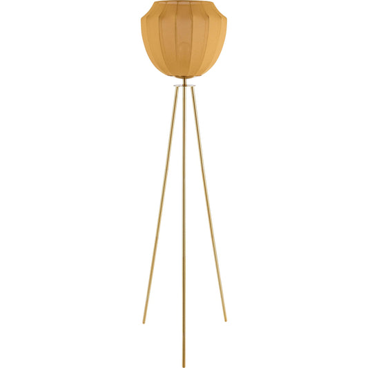 Nokomis Accent Floor Lamp by Livabliss in body: metallic - gold; shade: yellow; cord: translucent and plated. Made from iron, linen in a unique style.