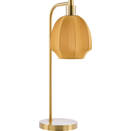Nokomis Task Table Lamp by Livabliss in body: metallic - gold; base: metallic - gold; shade: yellow; cord: translucent and plated. Made from iron, linen in a unique style.