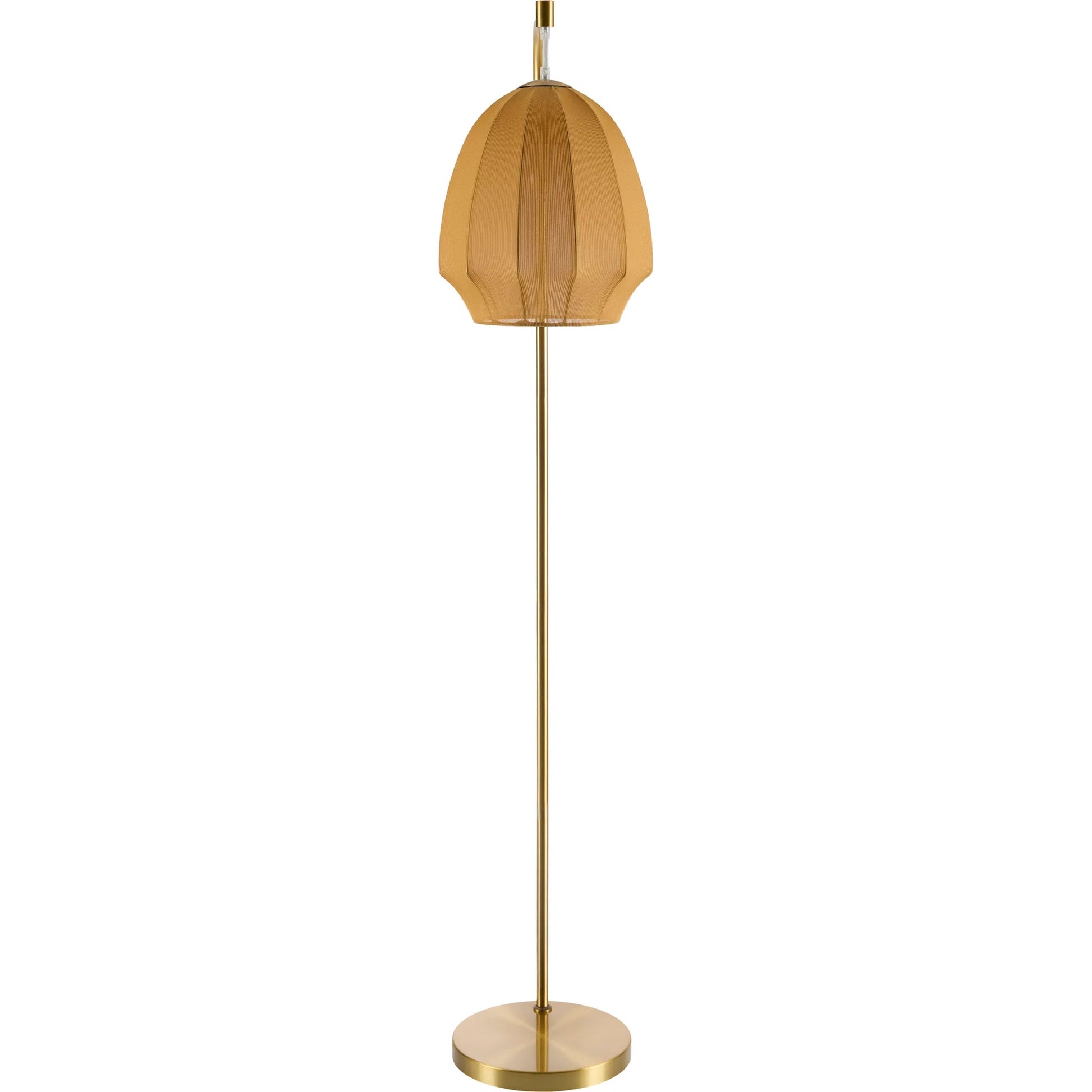 Nokomis Floor Lamp by Livabliss in body: metallic - gold; base: metallic - gold; shade: yellow; cord: translucent and platedplated. Made from iron, linen in a transitional style.