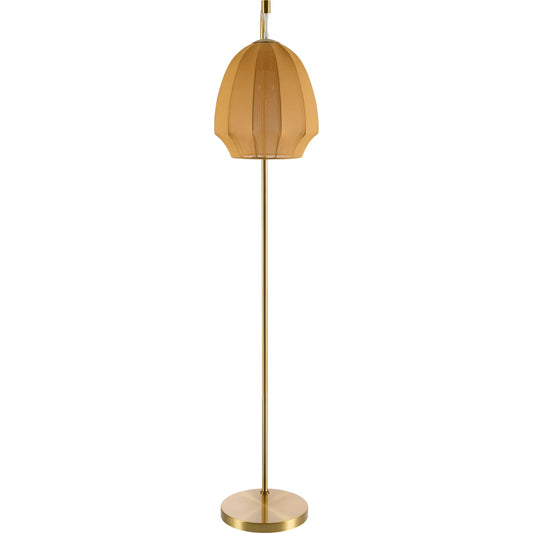 Nokomis Floor Lamp by Livabliss in body: metallic - gold; base: metallic - gold; shade: yellow; cord: translucent and platedplated. Made from iron, linen in a unique style.