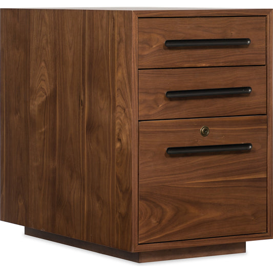 Elon Desk Pedestal by Hooker Furniture in walnut. Made from flat cut walnut veneers in a traditional style.
