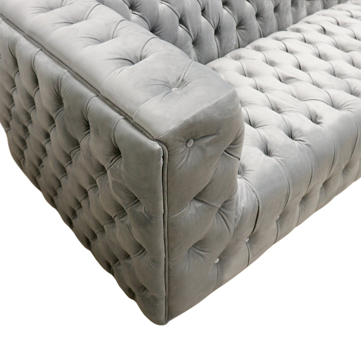 007 SI-1990653 | Closeup | Vicenza Velvet Sofa by Pasargad Home in silver. Made from velvet in a modern style.