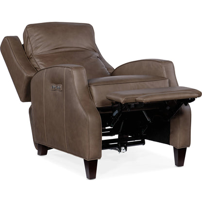 Tricia Power Recliner with Power Headrest by Hooker Furniture in aspen lenado. Made from leather, aspen lenado (finished top grain) in a traditional style.