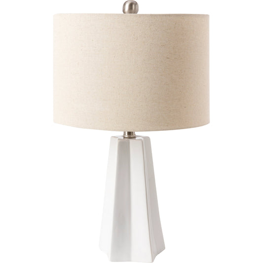 Stellan Table Lamp - 31886 by Livabliss in glazedpolished. Made from shade (outside): linen, shade (inside): polyester, body: ceramic, finial: metal, harp: metal in a modern style.