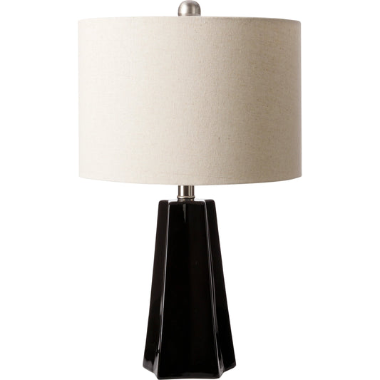 Stellan Table Lamp - 31886 by Livabliss in glazedpolished. Made from shade (outside): linen, shade (inside): polyester, body: ceramic, finial: metal, harp: metal in a modern style.