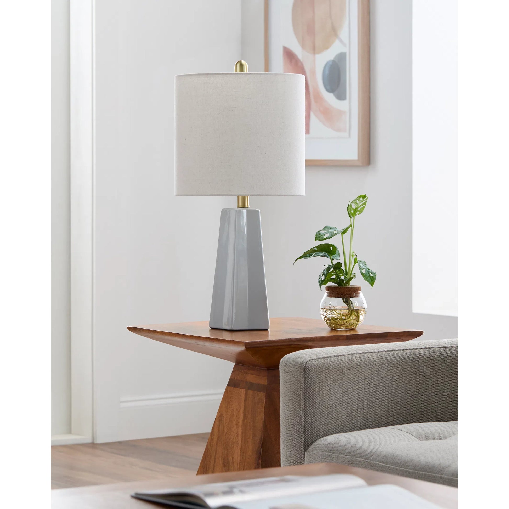 Stellan Accent Table Lamp by Livabliss. Made from ceramic, linen, polystyrene, iron in a modern style.