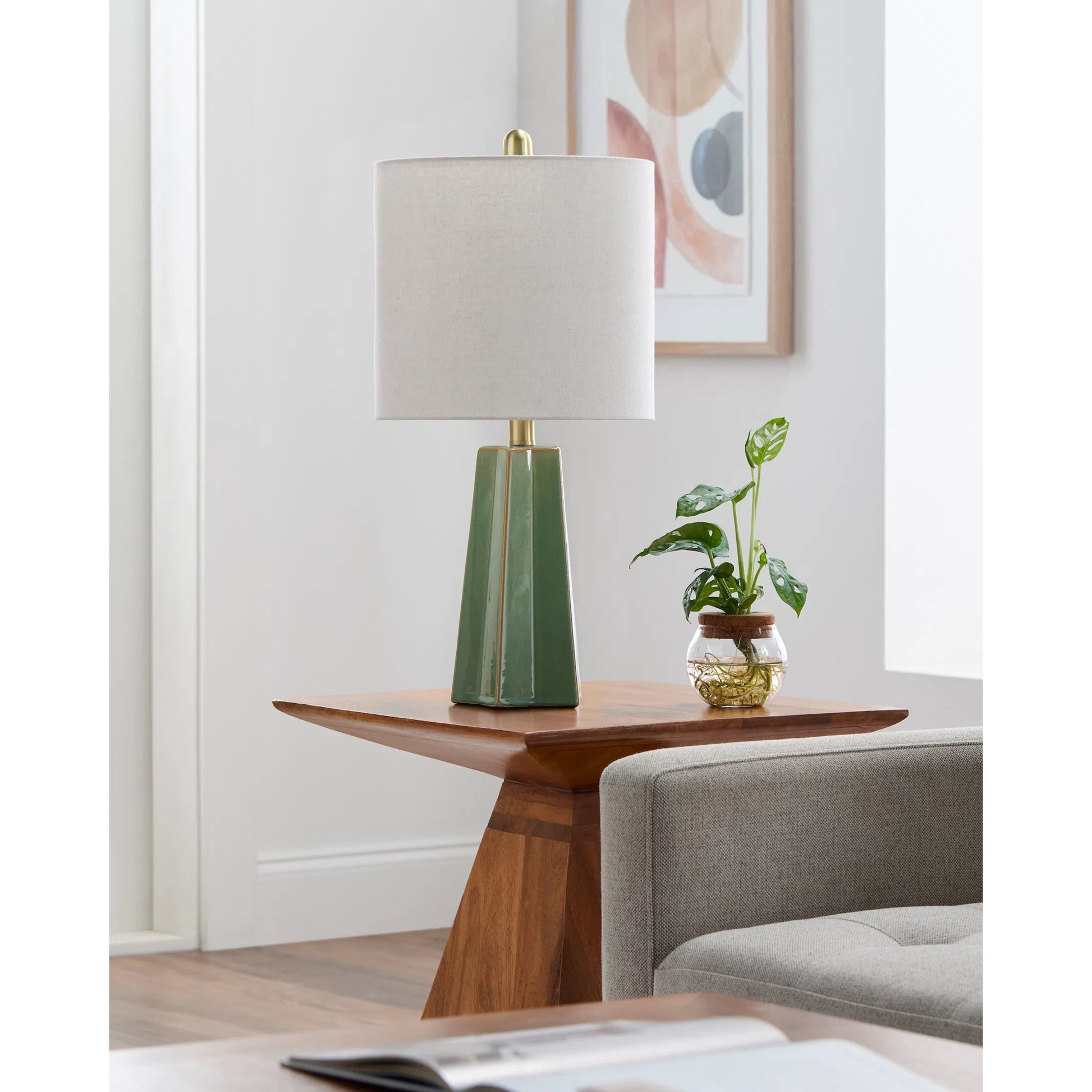 Stellan Accent Table Lamp by Livabliss. Made from ceramic, linen, polystyrene, iron in a modern style.