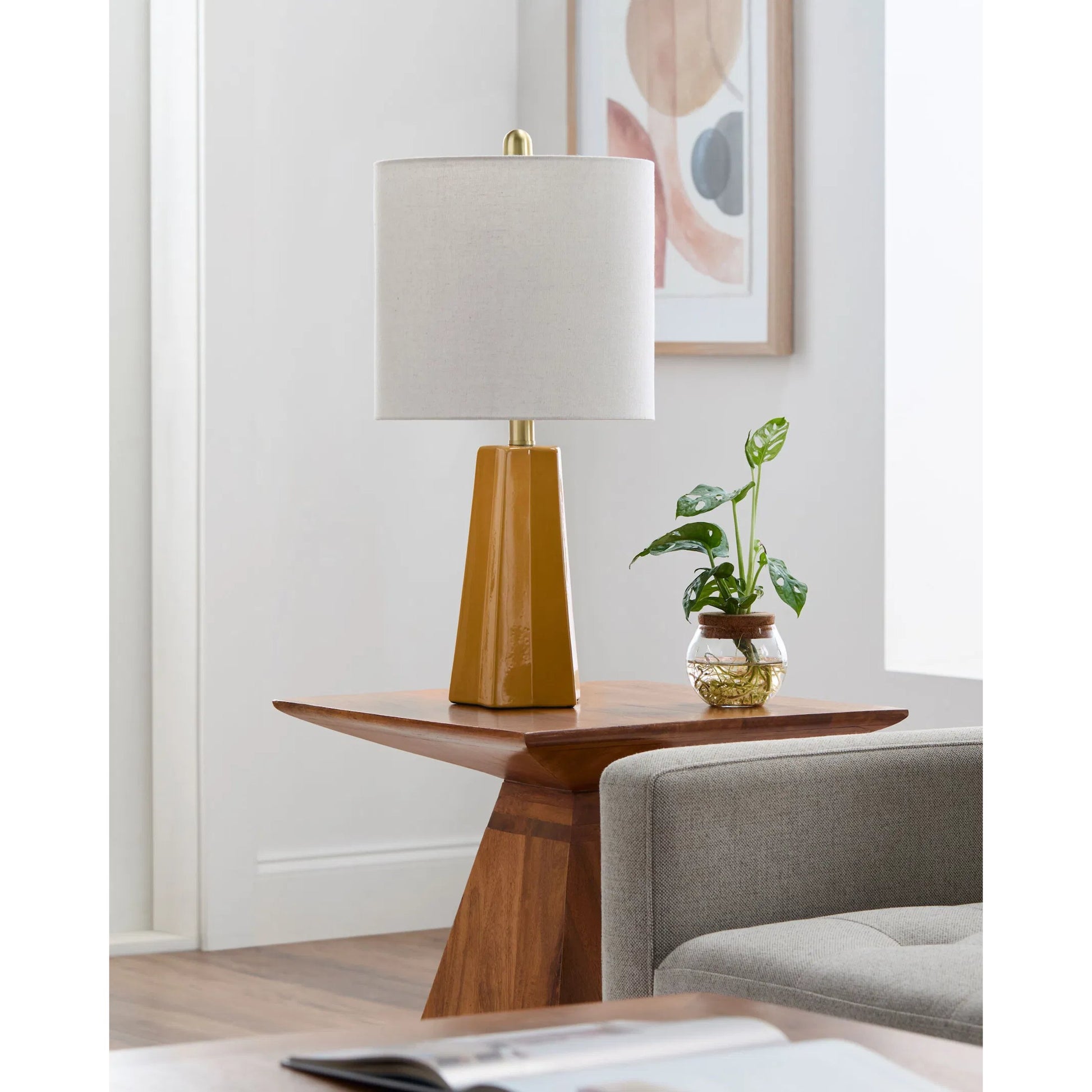 Stellan Accent Table Lamp by Livabliss. Made from ceramic, linen, polystyrene, iron in a modern style.