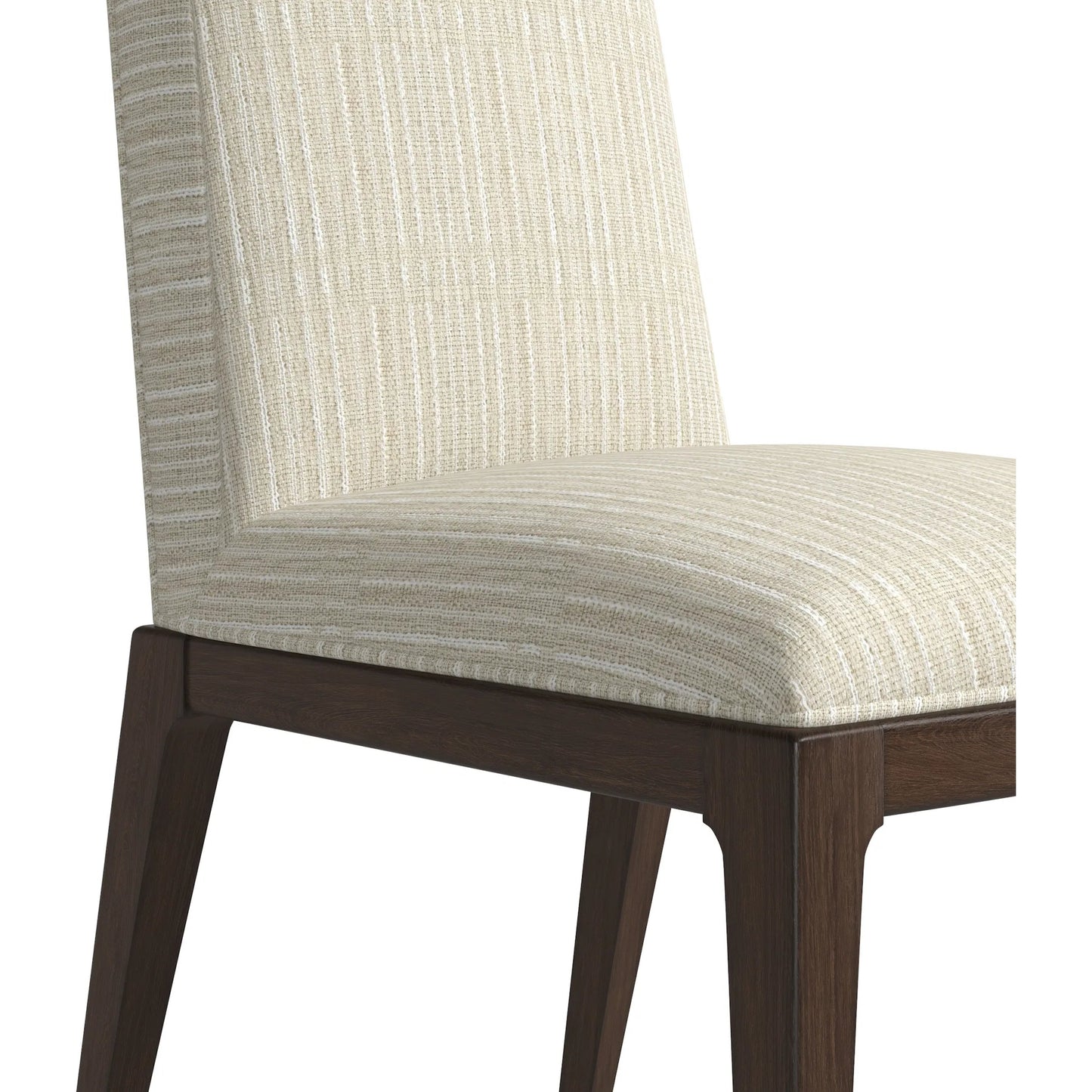 006 SI-2514223 | Closeup | Verge Upholstered Side Chair (Set of 2) by A.R.T. Furniture in beige and handcrated walnut. Made from parawood solids in a traditional style.