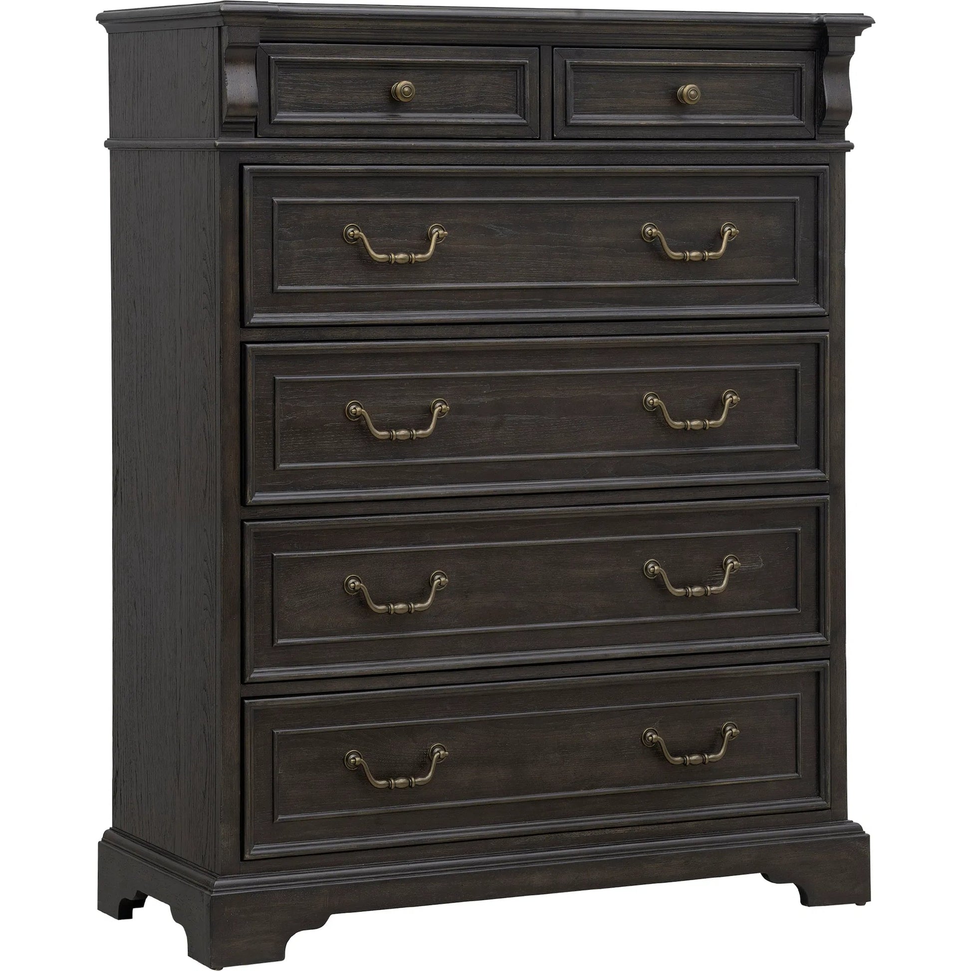 Hickory Creek 6 Drawer Chest by Pulaski Furniture in brown velvet. Made from split heart cathedral hickory veneers in a unique style.