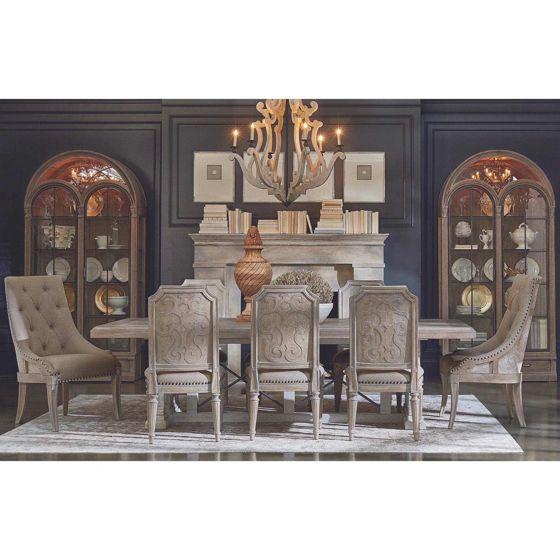 Arch Salvage Reeves Host Chair by A.R.T. Furniture. Made from parrawood solids, cathedral elm veneers in a traditional style.