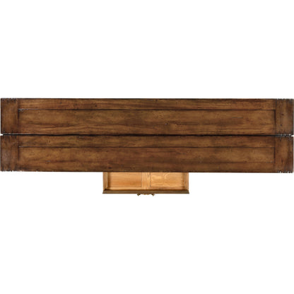 Casual Accents Small Walnut Hunt Table by Jonathan Charles in brown and medium walnut country distressed. Made from acacia in a traditional style.