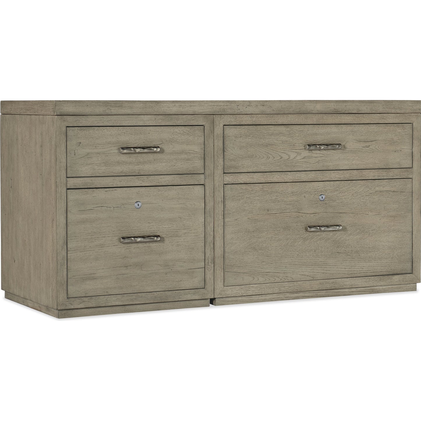 001 SI-1900753 | Primary Silo | Linville Falls Credenza with Small File and Lateral File by Hooker Furniture in mink, antique pewter. Made from oak veneers in a modern style.