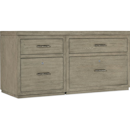 Linville Falls Credenza with Small File and Lateral File by Hooker Furniture in mink, antique pewter. Made from oak veneers in a modern style.