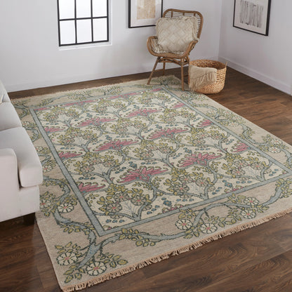 Beall Traditional & Botanical Rug - 6714F by Feizy in ivory, pink, green. Made from wool in a unique style.