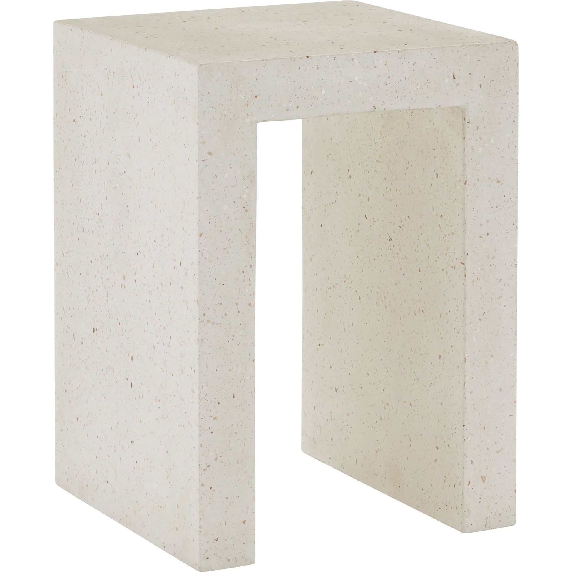 Carson Accent Table by Currey and Company in ivory terrazzo. Made from concrete, stone, shell in a modern style.