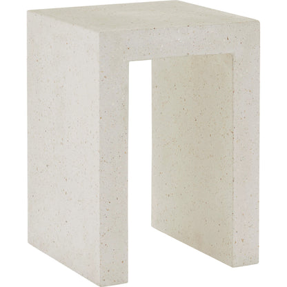 Carson Accent Table by Currey and Company in ivory terrazzo. Made from concrete, stone, shell in a modern style.