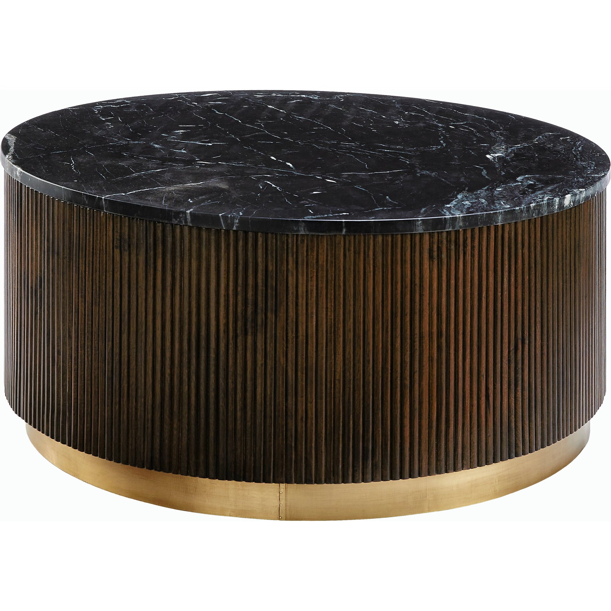 Nems Coffee Table - 500529 by Surya in wood finish, brushed polished. Made from marble, mango wood, brass in a modern style.