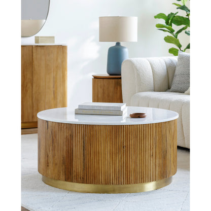 Nems Coffee Table - 500529 by Surya in wood finish, brushed polished. Made from marble, mango wood, brass in a modern style.