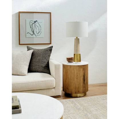 Nems - 500535 by Surya in wood finish. Made from top: marble, base: mango wood, brass in a modern style.