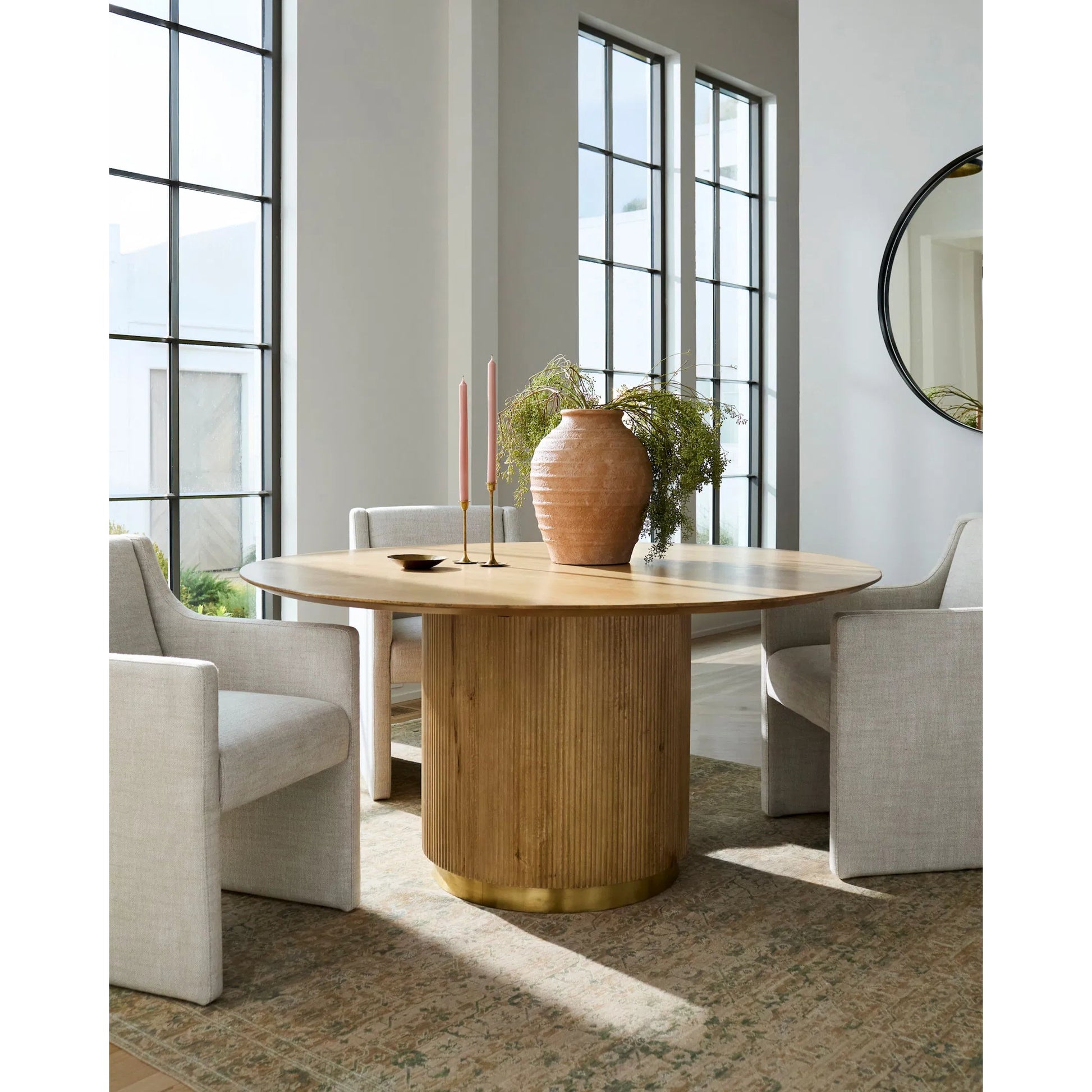 Nems Dining Table - 500541 by Surya in wood finishbrushedwood finish. Made from mango wood, brass in a modern style.