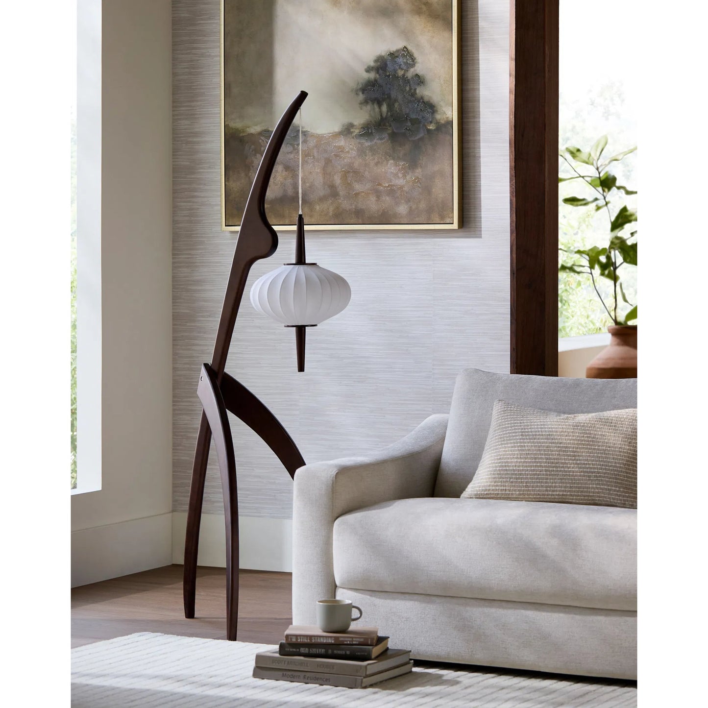 005 SI-2245002 | Lifestyle | Niamey Floor Lamp by Surya. Made from rubber wood, linen, plastic in a transitional style.
