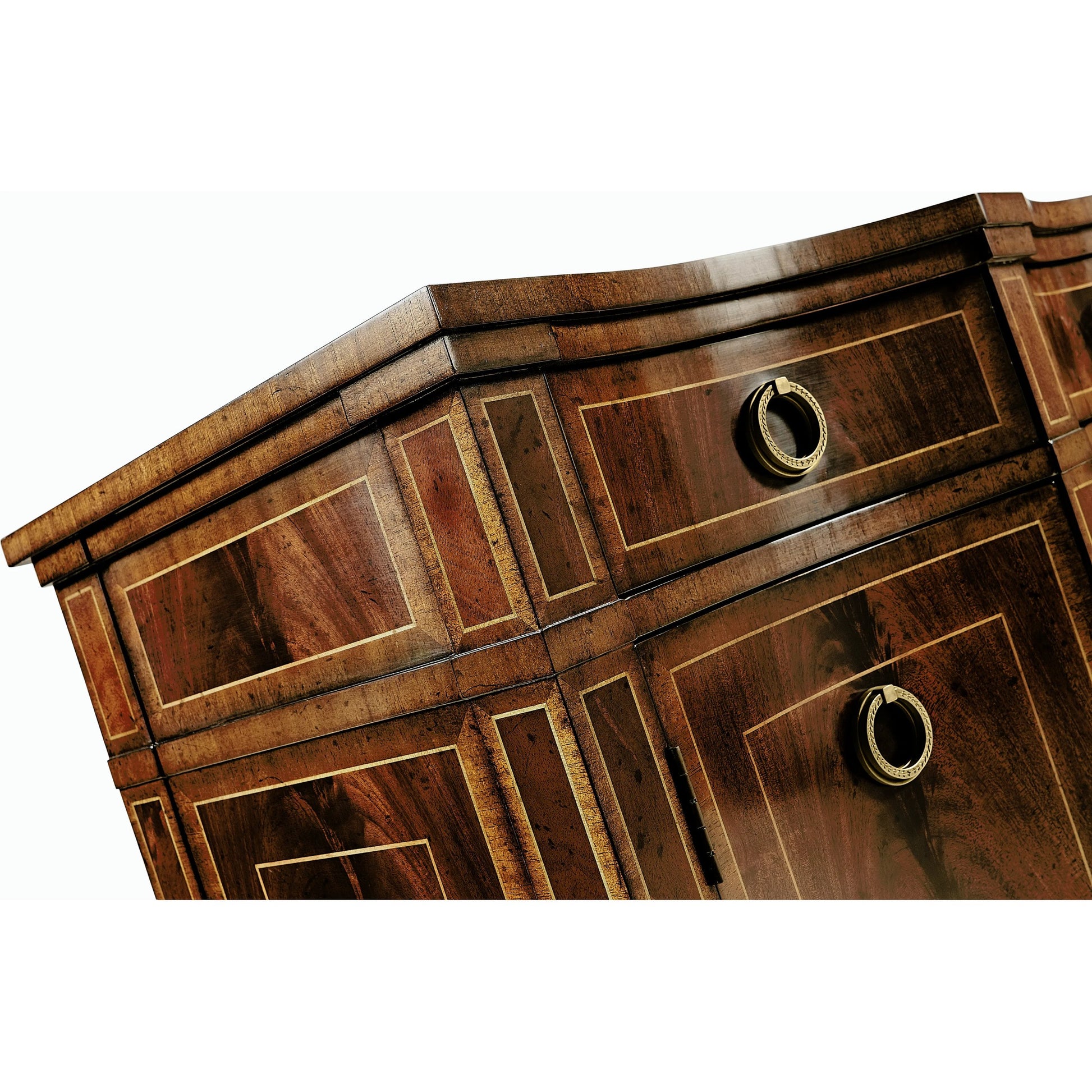 Buckingham Serpentine Mahogany Credenza by Jonathan Charles in brown and medium antique mahogany. Made from acacia in a traditional style.