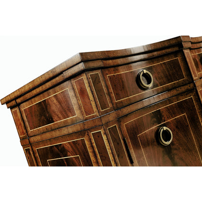 Buckingham Serpentine Mahogany Credenza by Jonathan Charles in brown and medium antique mahogany. Made from acacia in a traditional style.