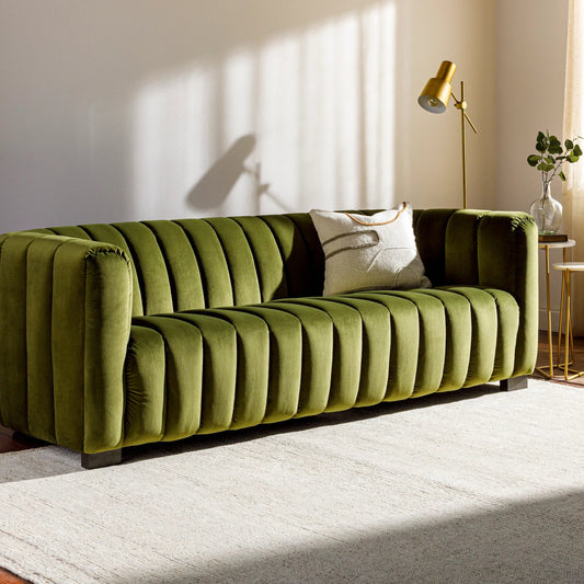 Brionne Sofa - 20799 by Surya in olive, brown. Made from polyester, rubber wood in a modern style.
