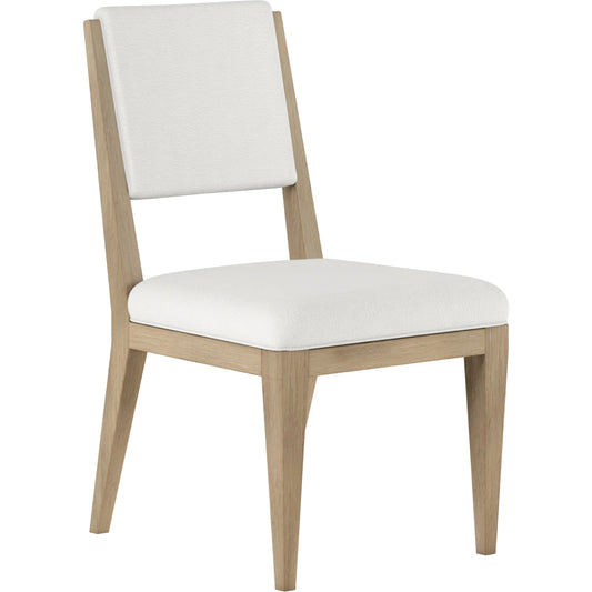 Garrison Side Chair by A.R.T. Furniture in washed oak, premise snow. Made from parawood solids with ash embossing, white oak veneers, foam, fabric in a modern style.