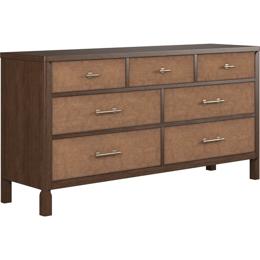 Verge Woven Dresser by A.R.T. Furniture in handcrated walnut. Made from poplar solids, flat cut walnut veneers in a unique style.