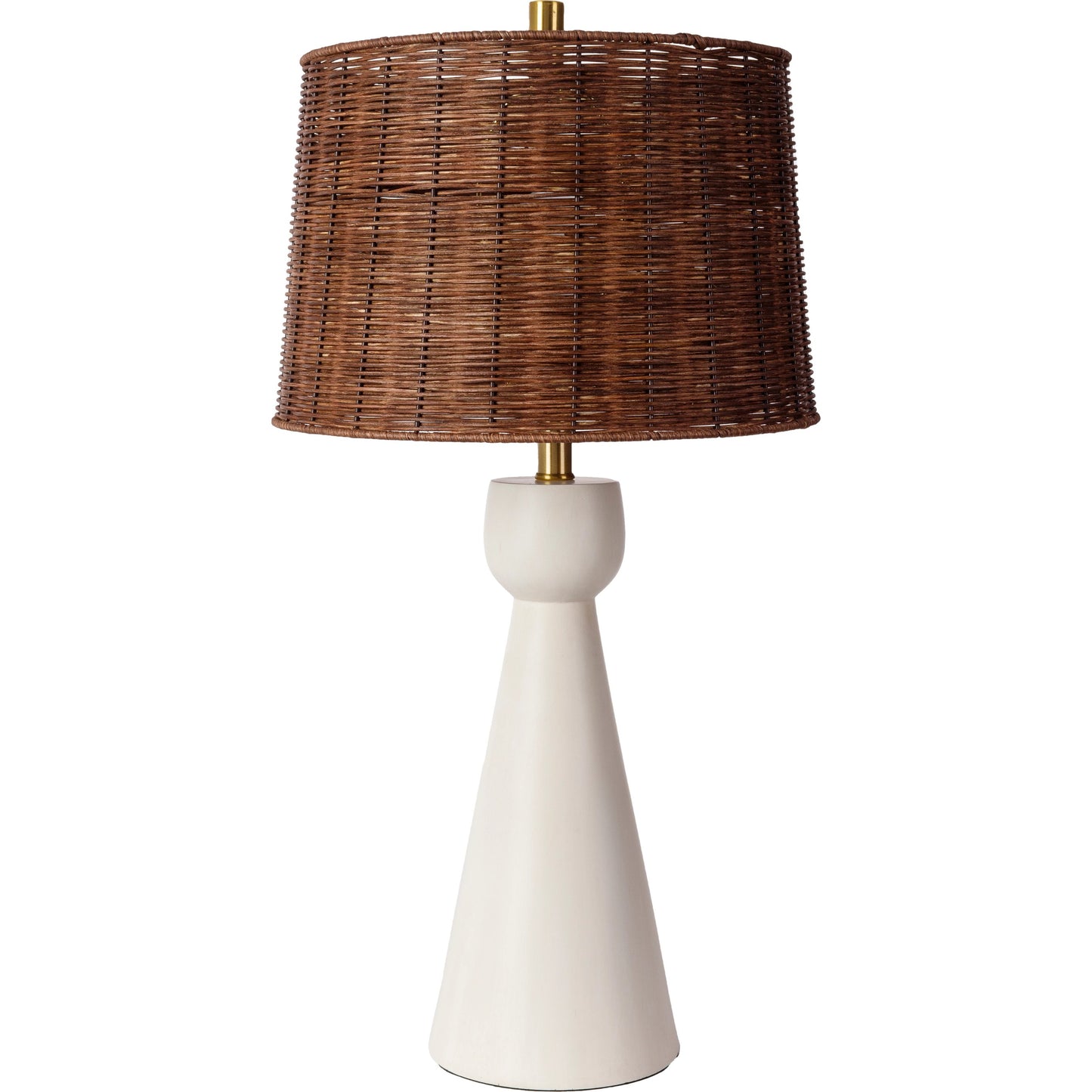 001 SI-2049148 | Primary Silo | Nino - 479375 by Surya in metallic brass, white, translucent, brown and painted. Made from body: resin, shade (outside): rattan, finial: metal in a cottage & farmhouse style.