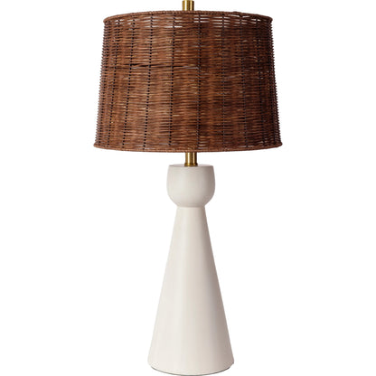 Nino - 479375 by Surya in metallic brass, white, translucent, brown and painted. Made from body: resin, shade (outside): rattan, finial: metal in a cottage & farmhouse style.