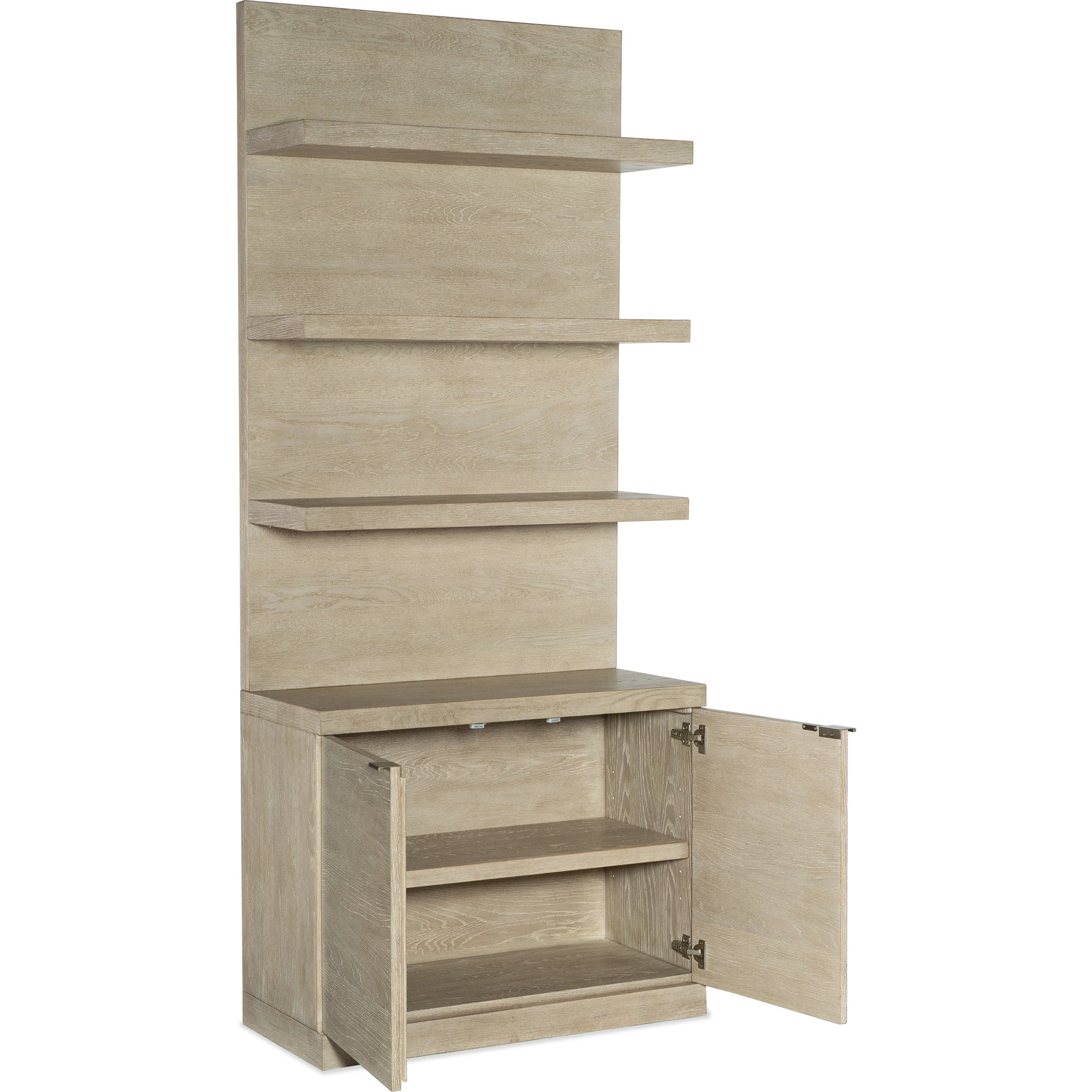 Cascade Bookcase Base and Hutch by Hooker Furniture in terrain. Made from oak veneers in a modern style.
