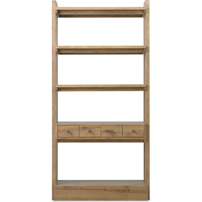 Kalamazoo Bookcase by Hooker Furniture in medium wood and aged oak. Made from white oak veneers in a transitional style.