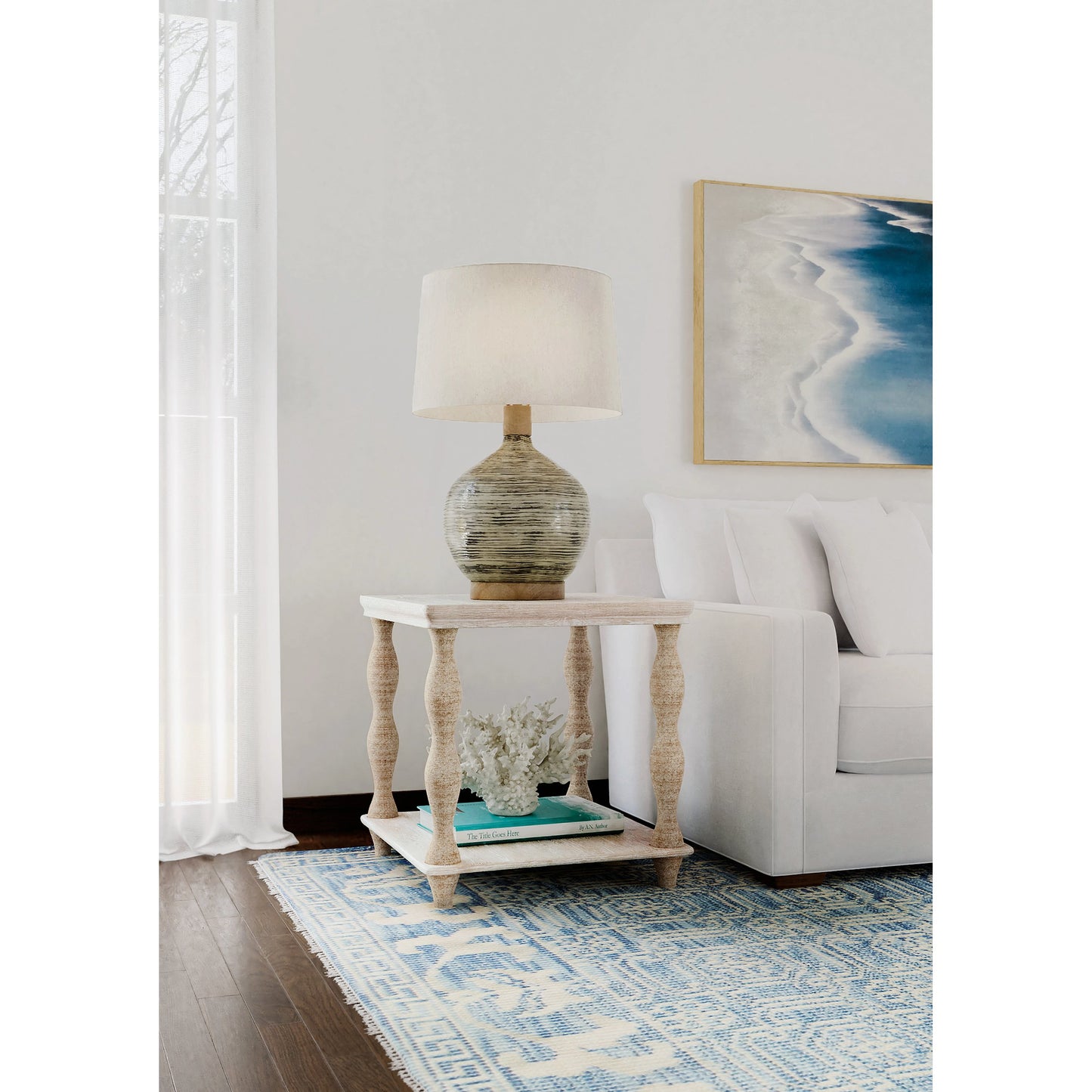 006 SI-1900841 | Lifestyle | Serenity Bahari Lamp Table by Hooker Furniture in surf. Made from oak veneers, rope in a cottage & farmhouse style.