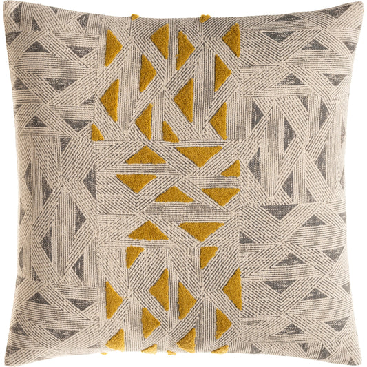 Tanzania Pillow - 27726 by Livabliss in beige, charcoal, mustard. Made from 100% cotton in a eclectic & global style.