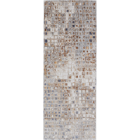 Laina Transitional Geometric Rug - 39G0F by Feizy in tan, ivory, blue. Made from unique in a unique style.