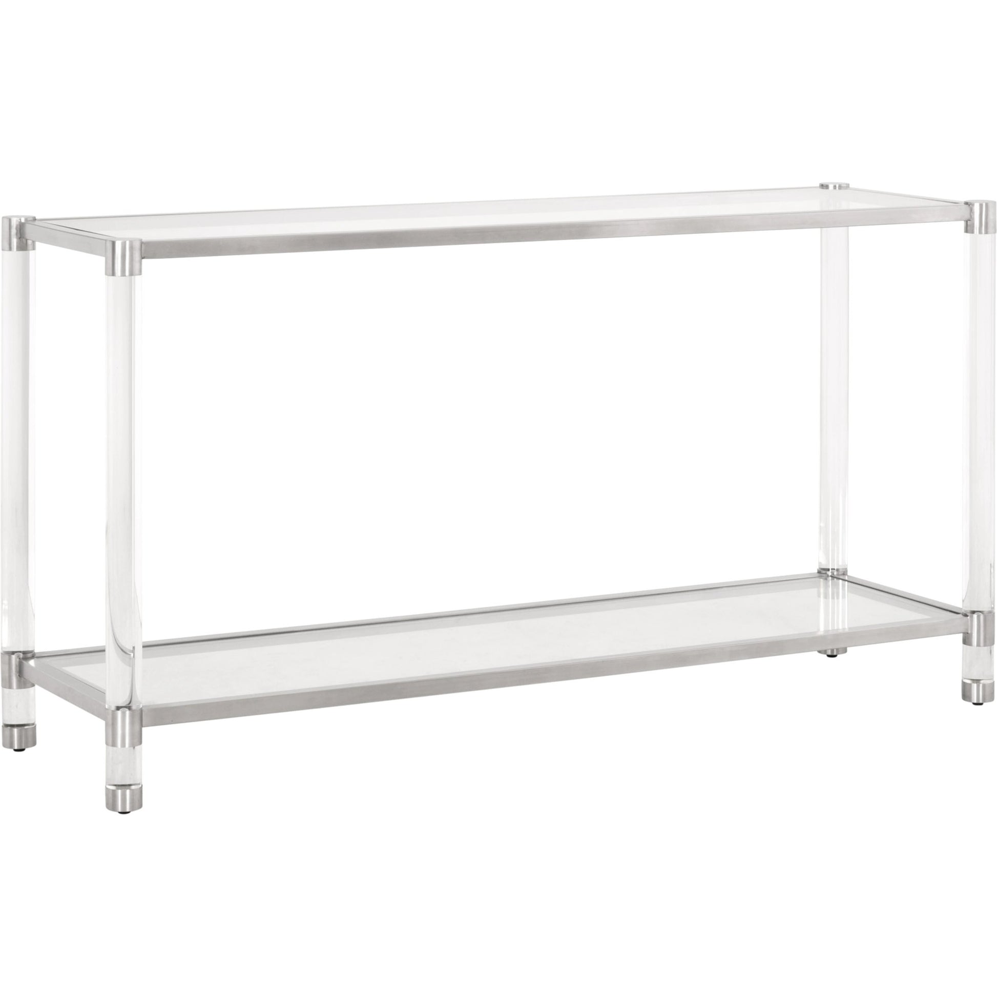 Nouveau Console Table by Essentials For Living in brass, clear. Made from metal, acrylic, glass in a transitional style.