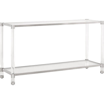 Nouveau Console Table by Essentials For Living in brass, clear. Made from metal, acrylic, glass in a transitional style.