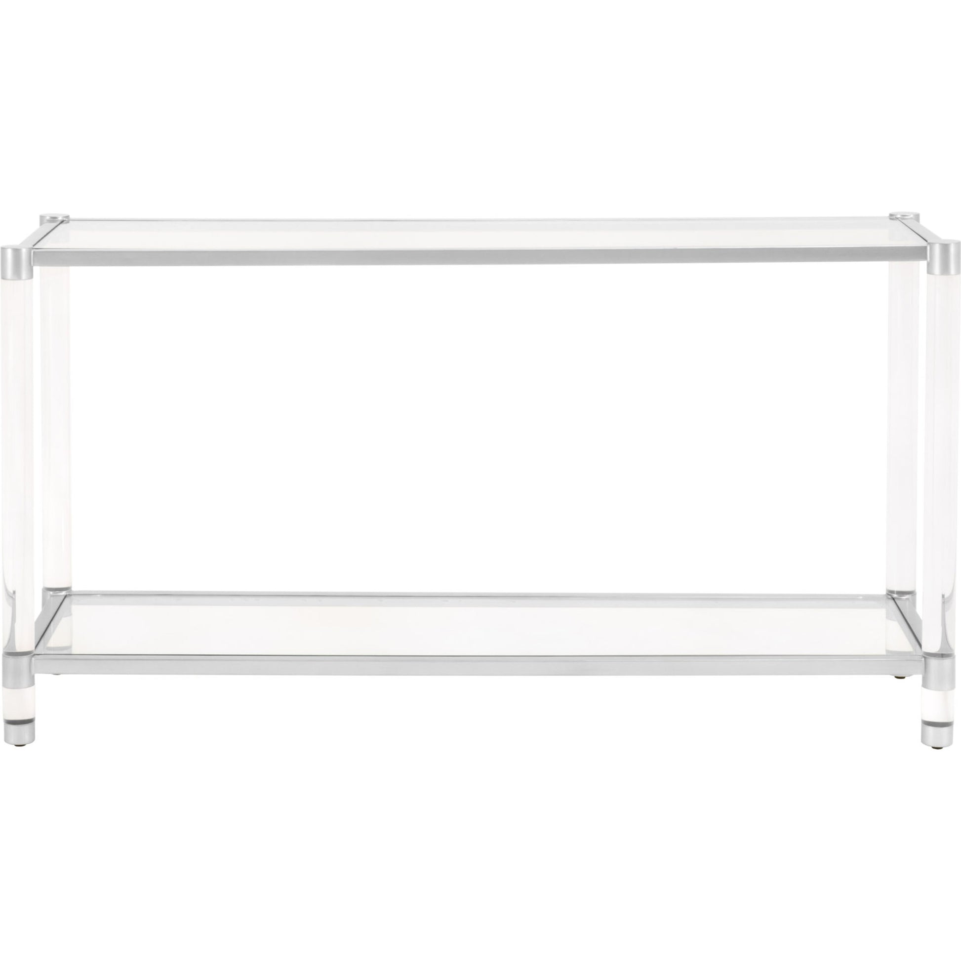 Nouveau Console Table by Essentials For Living in brass, clear. Made from metal, acrylic, glass in a transitional style.