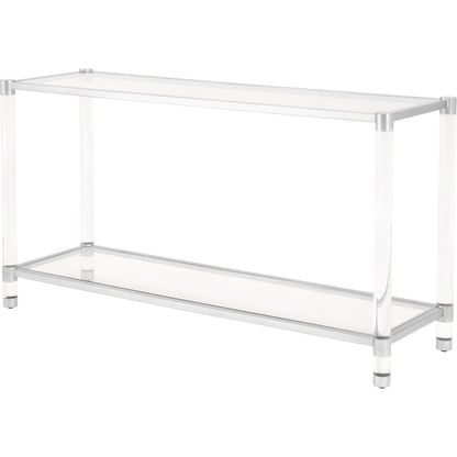 Nouveau Console Table by Essentials For Living in brass, clear. Made from metal, acrylic, glass in a transitional style.