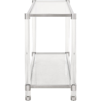 Nouveau Console Table by Essentials For Living in brass, clear. Made from metal, acrylic, glass in a transitional style.