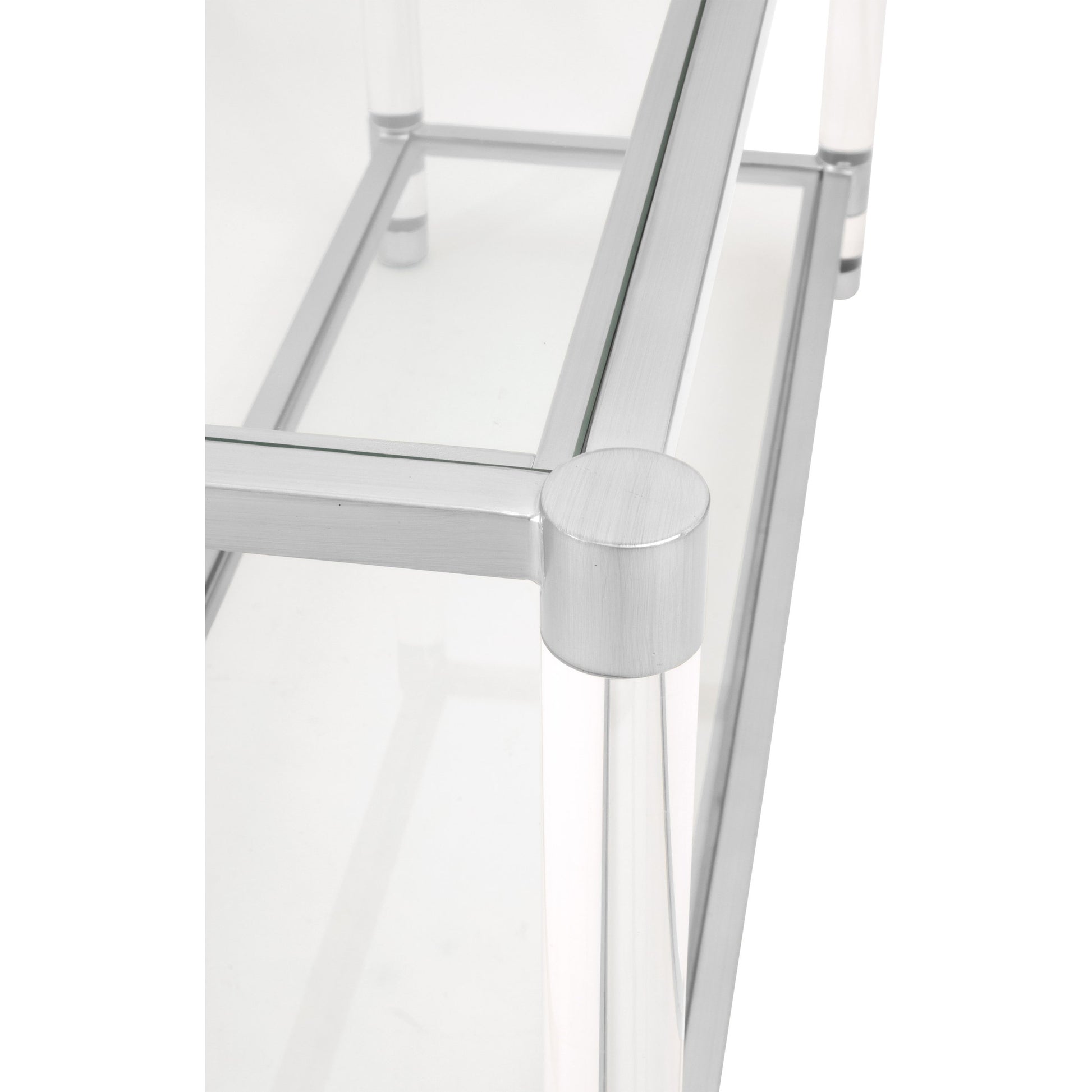 Nouveau Console Table by Essentials For Living in brass, clear. Made from metal, acrylic, glass in a transitional style.